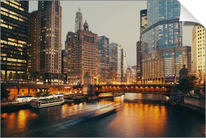 Купить и печать на заказ Картины на холсте Мост ДюСейбль в сумерках, Чикаго