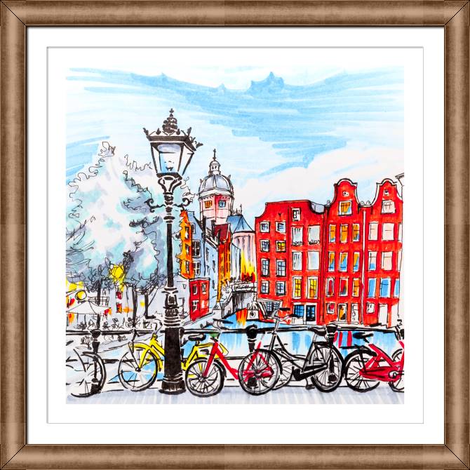 Купить и печать на заказ Картины в рамке, багете Вид на город Амстердам