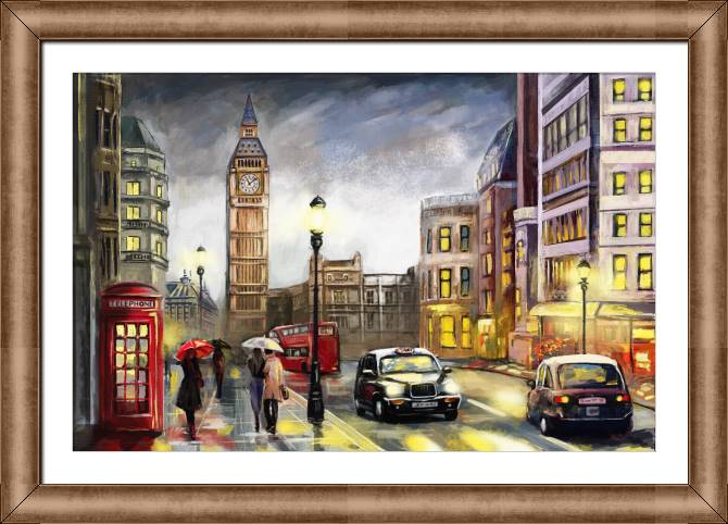 Купить и печать на заказ Картины в рамке, багете Улица Лондона с видом на Биг Бен