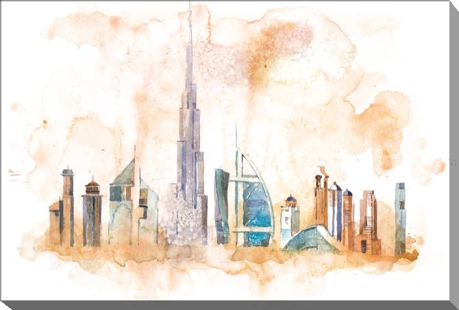 Картины на холсте Dubai skyline watercolor