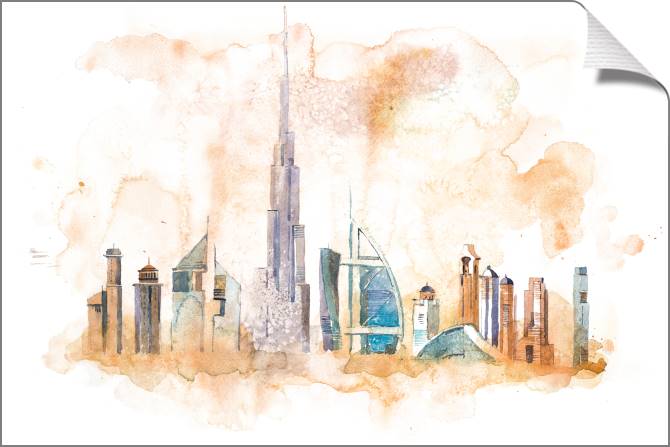 Купить и печать на заказ Картины на холсте Горизонт Дубая акварель