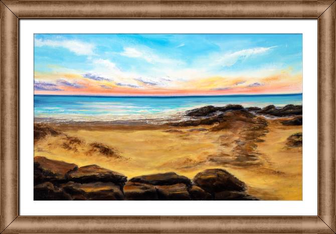 Купить и печать на заказ Картины в рамке, багете Океанский пляж на закате