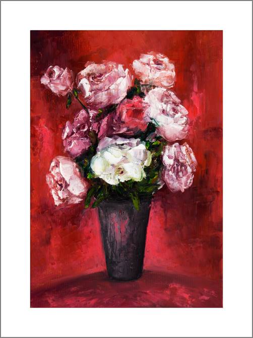 Paintings, photos from Passepartout Picturesque peonies on a red background