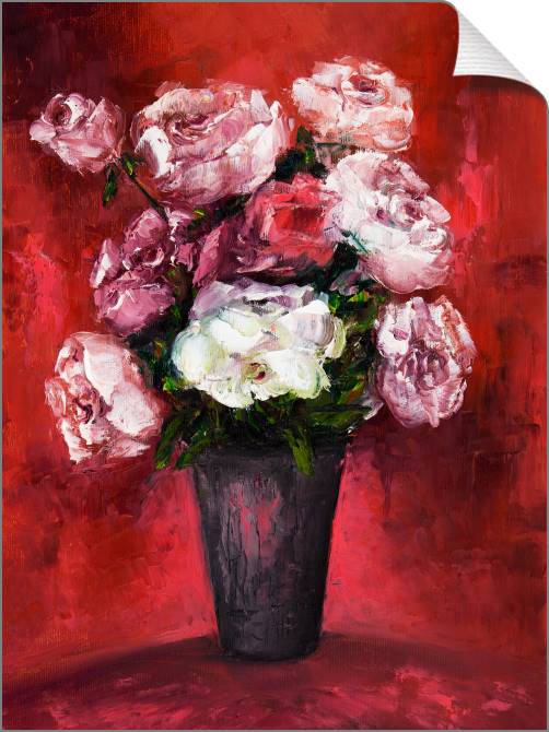 Купить и печать на заказ Картины на холсте Живописные пионы на красном фоне