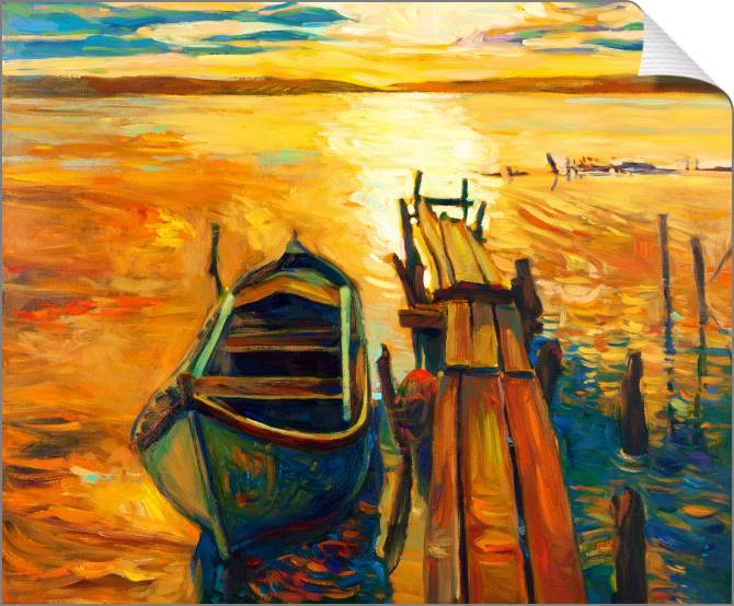 Paintings on canvas Boat on the beach on a warm summer day