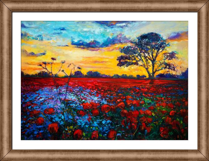 Купить и печать на заказ Картины в рамке, багете Поле маков на закате