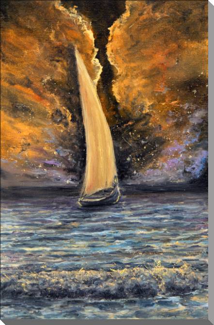 Купить и печать на заказ Картины на пластике, пеноркартоне Парусник и золотой закат