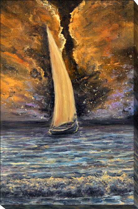Картины на холсте Sailboat and Golden sunset