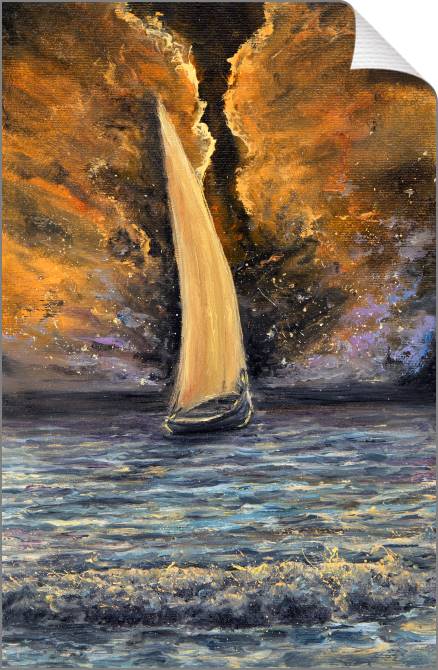 Купить и печать на заказ Картины на холсте Парусник и золотой закат