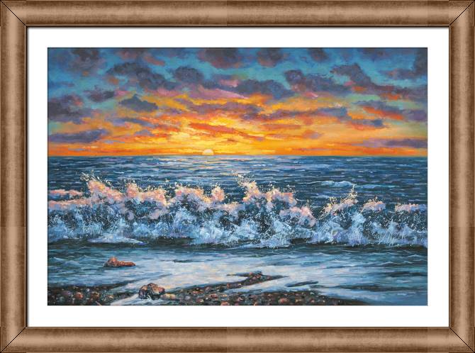 Купить и печать на заказ Картины в рамке, багете Яркий закат во время грозы