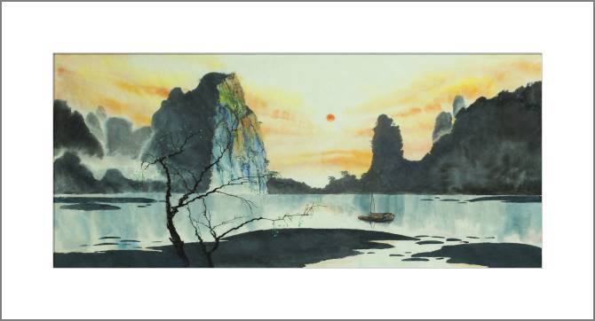 Paintings, photos from Passepartout Chinese painting boat on the river