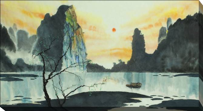Paintings on canvas Chinese painting boat on the river