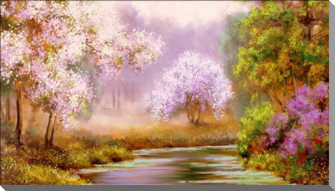 Купить и печать на заказ Картины на пластике, пеноркартоне Цифровая живопись деревья в цвету