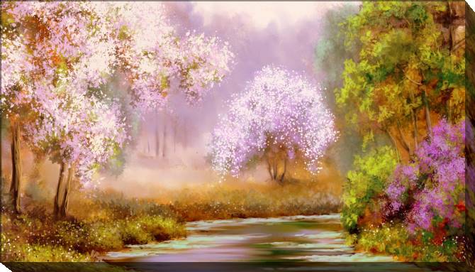 Купить и печать на заказ Картины на холсте Цифровая живопись деревья в цвету