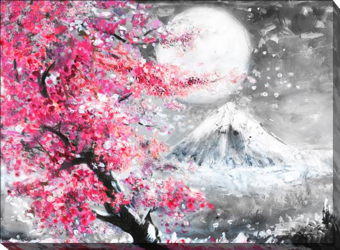 Купить и печать на заказ Картины Японский пейзаж с сакурой