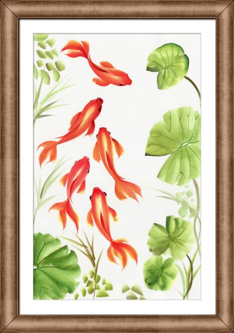 Купить и печать на заказ Картины в рамке, багете Рыбки в пруду акварель