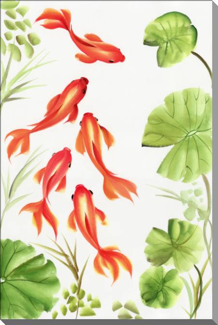 Купить и печать на заказ Картины на пластике, пеноркартоне Рыбки в пруду акварель