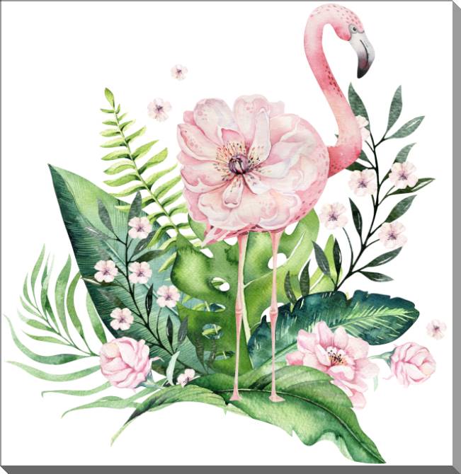Купить и печать на заказ Картины на пластике, пеноркартоне Фламинго и тропические листья