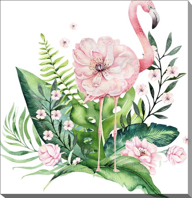 Купить и печать на заказ Картины на холсте Фламинго и тропические листья