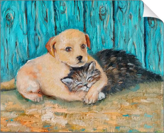 Купить и печать на заказ Картины на холсте Котенок и щенок