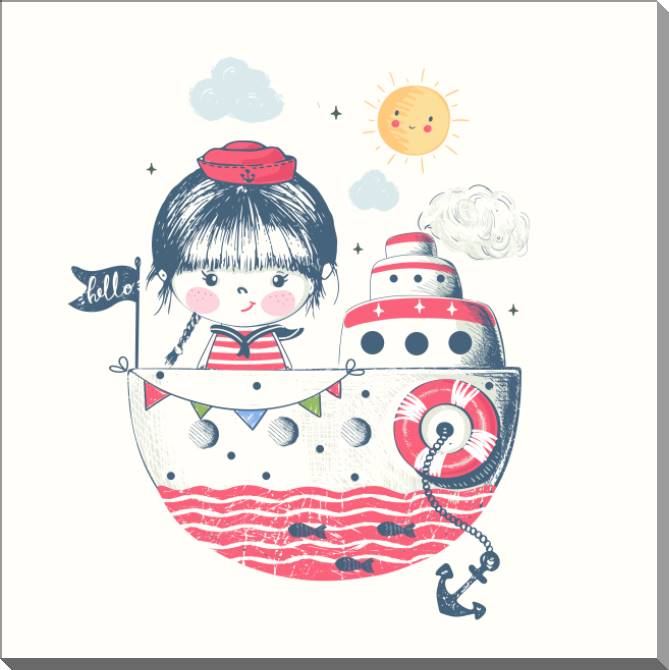 Купить и печать на заказ Картины на пластике, пеноркартоне Девочка в кораблике