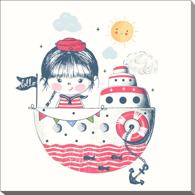 Купить и печать на заказ Картины на холсте Девочка в кораблике