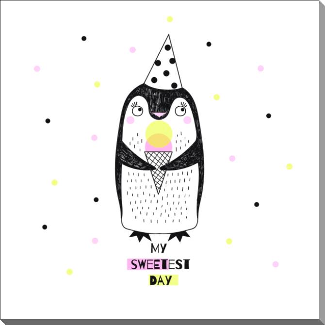 Купить и печать на заказ Картины на пластике, пеноркартоне Пингвинчик с мороженым