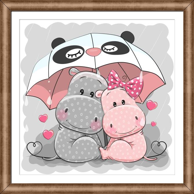 Картины в рамке, багете Hippo under the umbrella