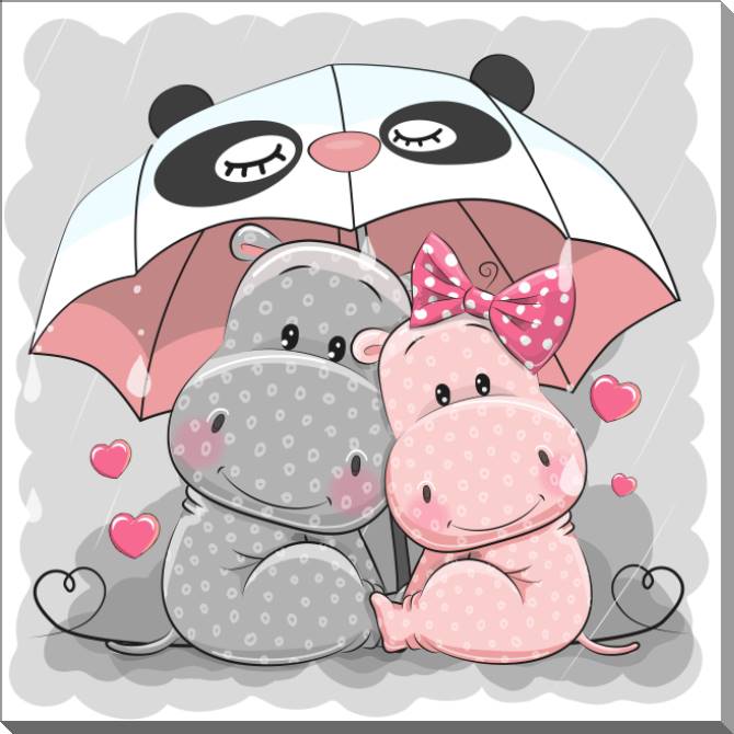 Купить и печать на заказ Картины на пластике, пеноркартоне Бегемотики под зонтом