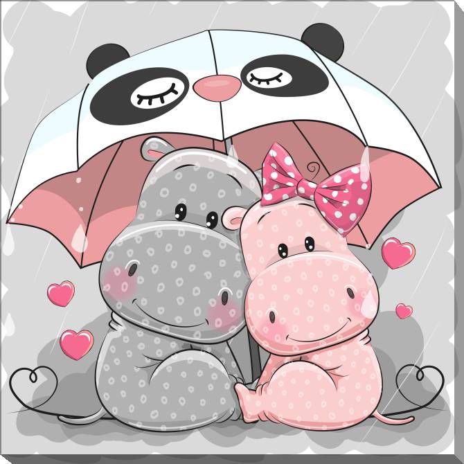 Купить и печать на заказ Картины на холсте Бегемотики под зонтом