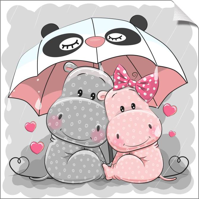 Купить и печать на заказ Картины на холсте Бегемотики под зонтом