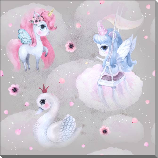 Купить и печать на заказ Картины на пластике, пеноркартоне Единорог, фея и лебедь