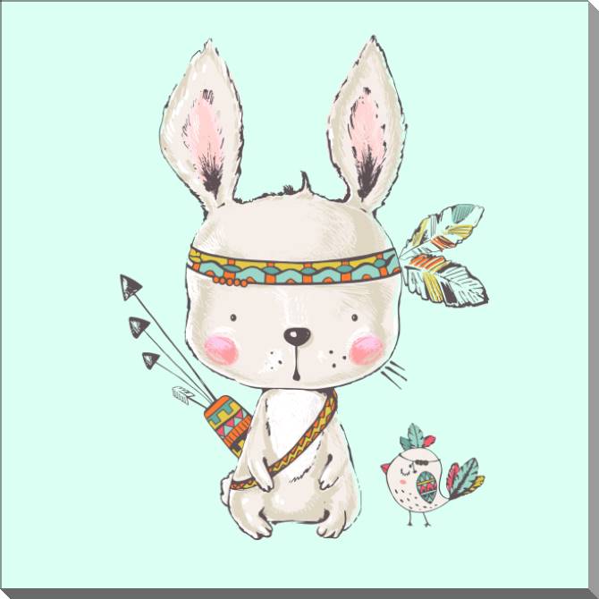 Купить и печать на заказ Картины на пластике, пеноркартоне Зайчик-индеец