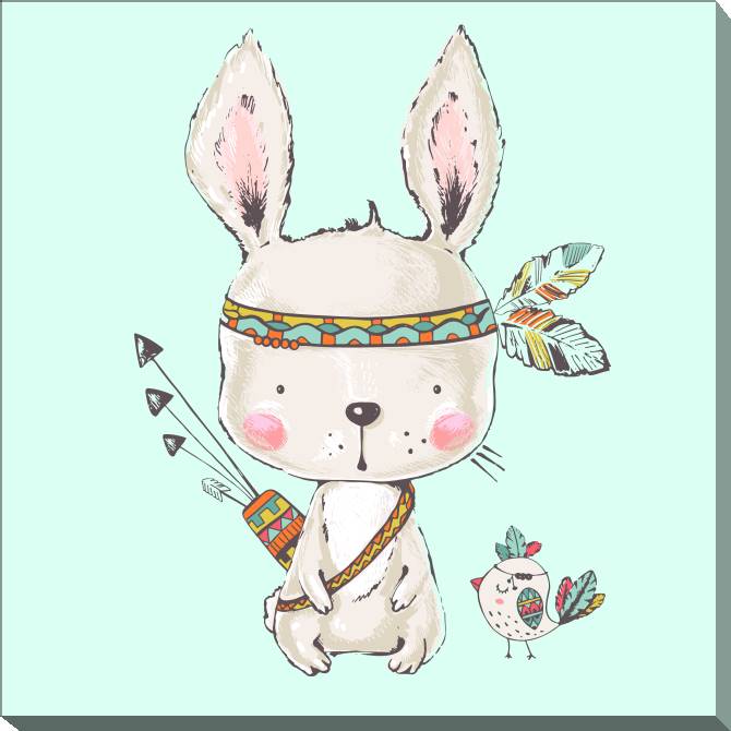 Купить и печать на заказ Картины на холсте Зайчик-индеец