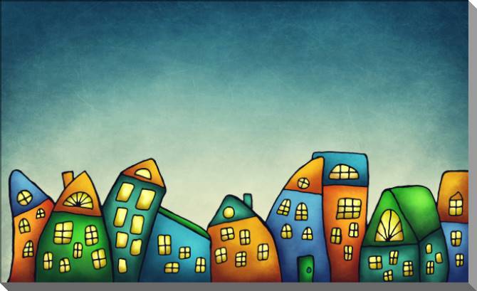 Купить и печать на заказ Картины на пластике, пеноркартоне Красочные дома
