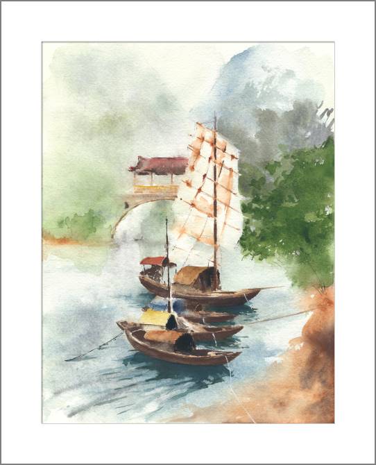 Paintings, photos from Passepartout Boat on the river, Chinese landscape