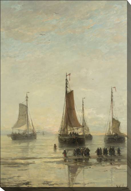 Картины на холсте Bluff-Bowed Boats at Anchor Scheveningen (Hendrik Willem Mesdag)
