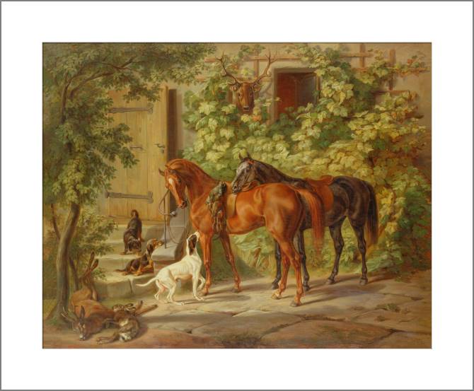 Paintings, photos from Passepartout Horses at the porch (Albrecht Adam)