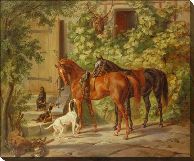 Картины на холсте Horses at the porch (Albrecht Adam)