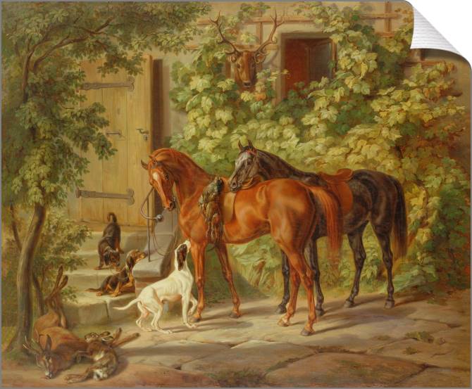 Купить и печать на заказ Картины на холсте Лошади у крыльца 