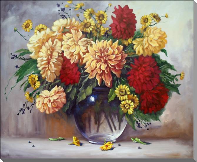 Купить и печать на заказ Картины на пластике, пеноркартоне Натюрморт с цветами в прозрачной вазе