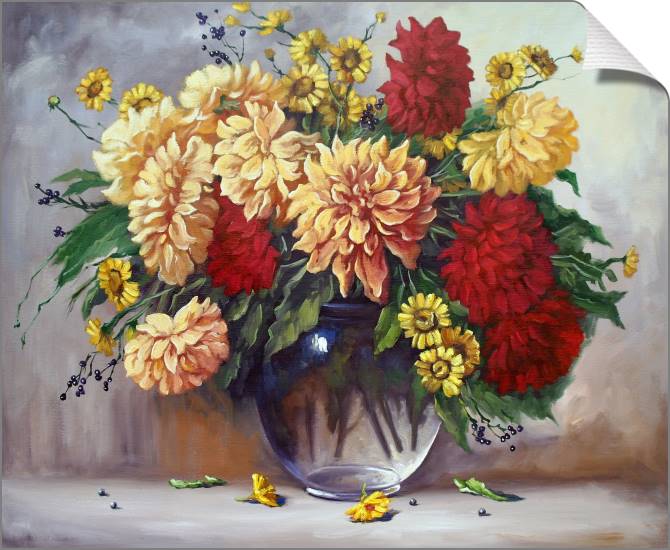 Купить и печать на заказ Картины на холсте Натюрморт с цветами в прозрачной вазе