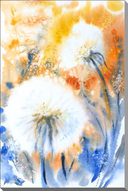 Купить и печать на заказ Картины на пластике, пеноркартоне Одуванчики акварельные