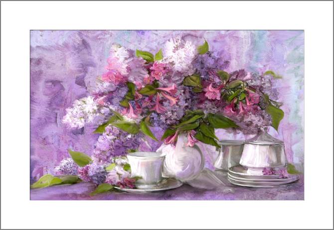 Paintings, photos from Passepartout Tea set and lilac
