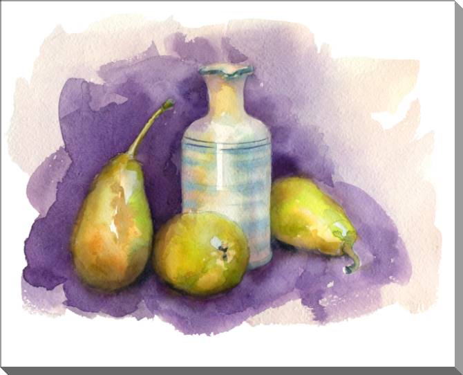 Купить и печать на заказ Картины на пластике, пеноркартоне Акварельный натюрморт с грушами