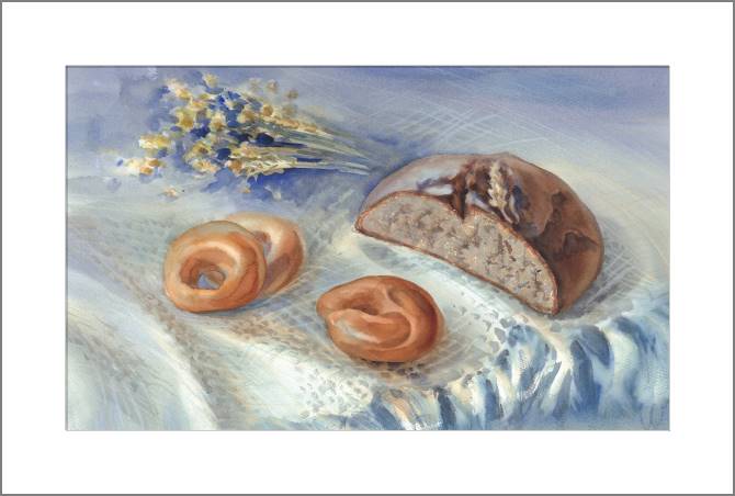 Paintings, photos from Passepartout Watercolor still life with bread
