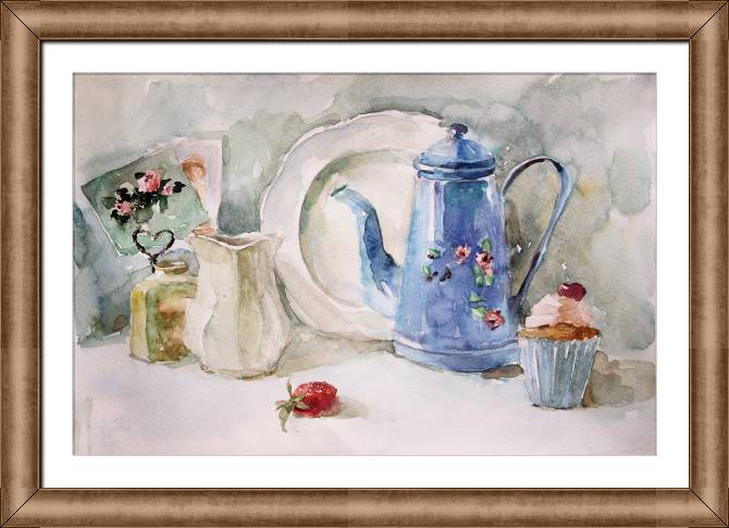 Картины в рамке, багете Delicate still life with cake
