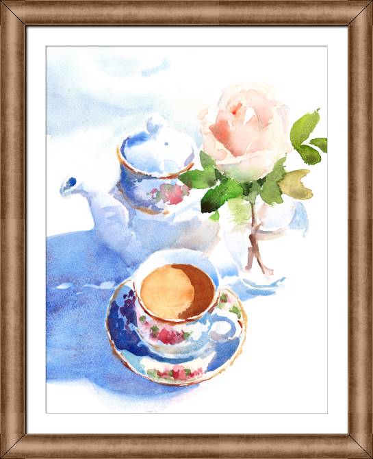 Framed and baguette paintings Cup of tea in the morning light