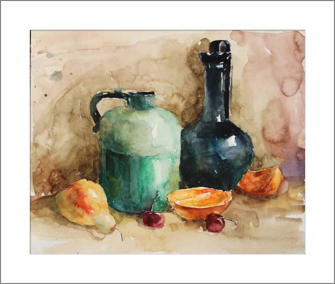 Paintings, photos from Passepartout Still life watercolor of fruit