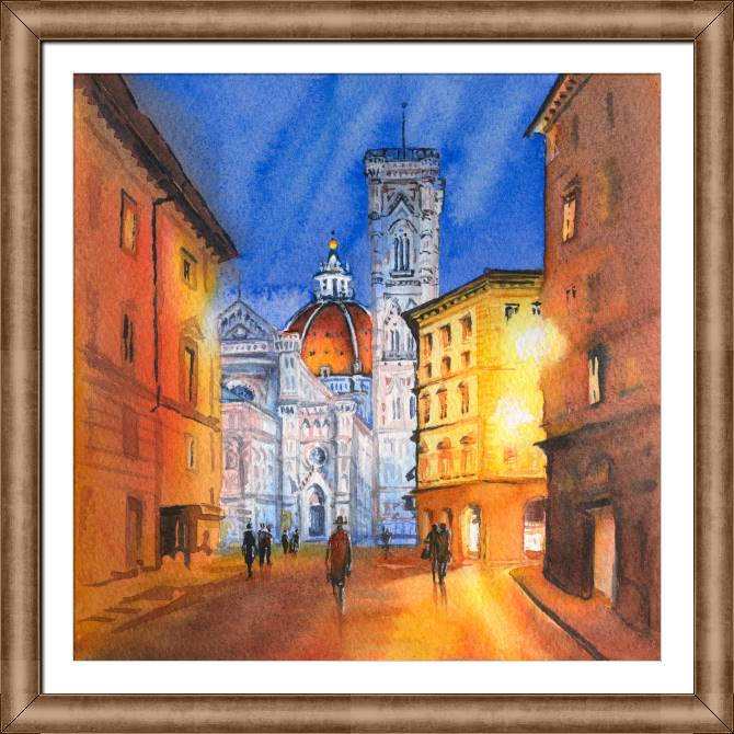 Купить и печать на заказ Репродукции картин Акварельный эскиз собора Санта-Мария-дель-Фьоре